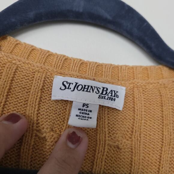 Vintage Yellow Cable Knit Fisherman Sweater Women PS Vneck Preppy Old Money Boho - Picture 5 of 8